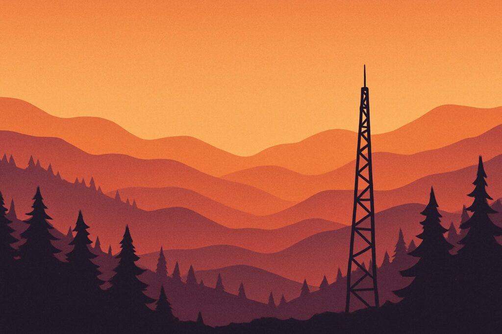 Signal tower in a dusk landscape